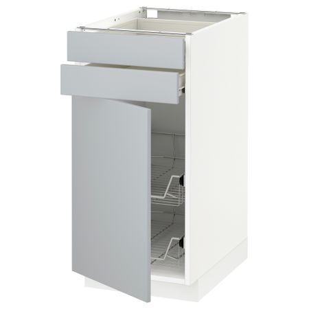 Напольный шкаф, дверца, 2 ящика, проволочных корзин МЕТОД / ФОРВАРА, белый, Веддинге серый