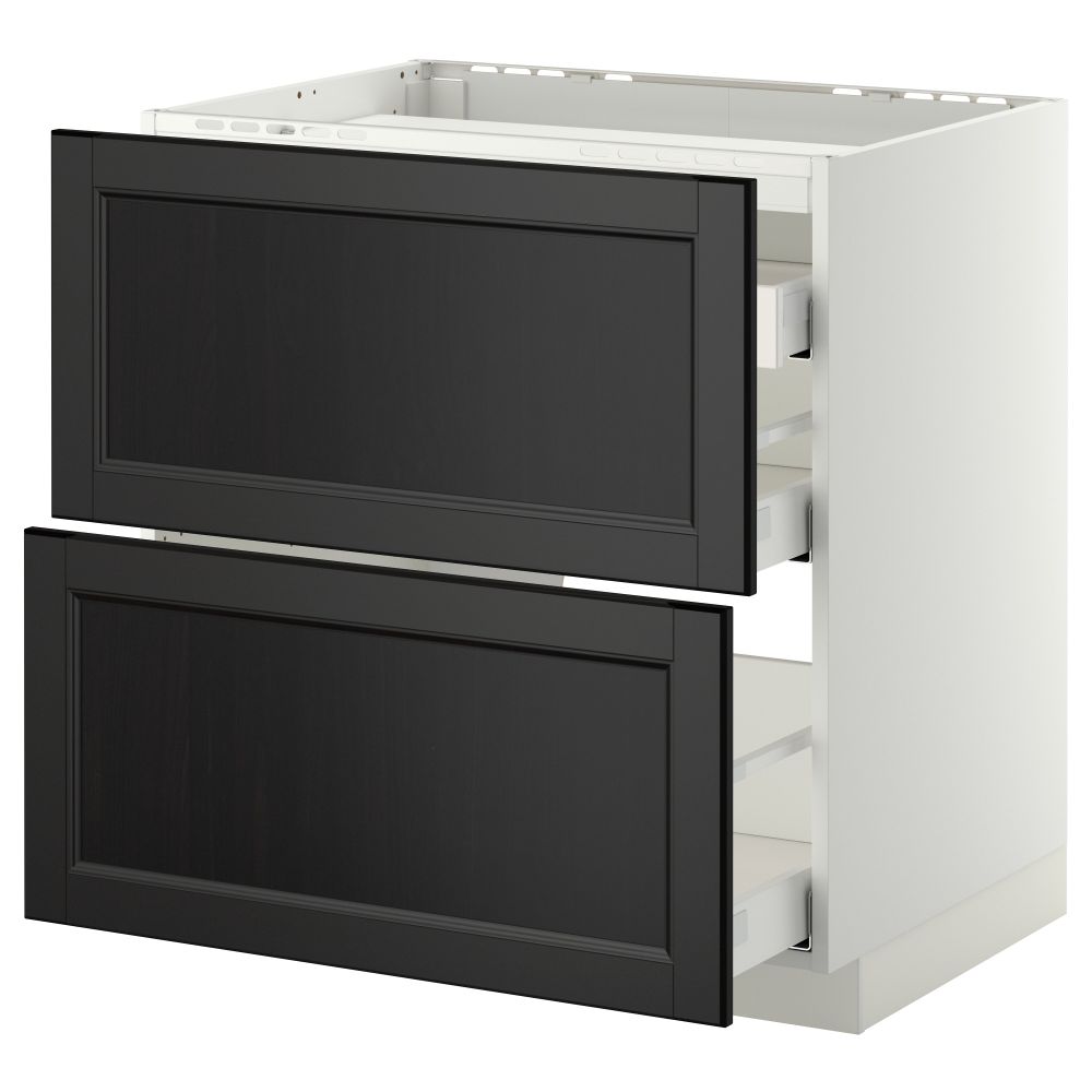 Напольный шкаф, 2 фронтальных панели, 3 ящика МЕТОД / МАКСИМЕРА, белый, Лаксарби черно-коричневый - схема-чертеж с размерами
