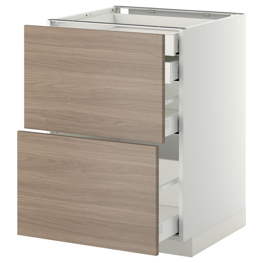 Напольный шкаф 2 фронтальные панели, 2 нижних, 1 средний, 1 высокий ящик МЕТОД / МАКСИМЕРА, белый, Брокхульт светло-серый - фото 1