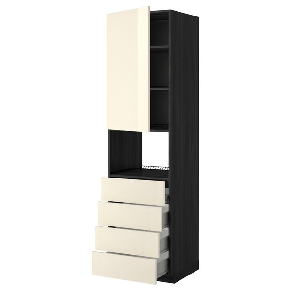 Высокий шкаф для духовки, дверца, 4 ящика МЕТОД / ФОРВАРА, черный, Рингульт кремовый - фото 1