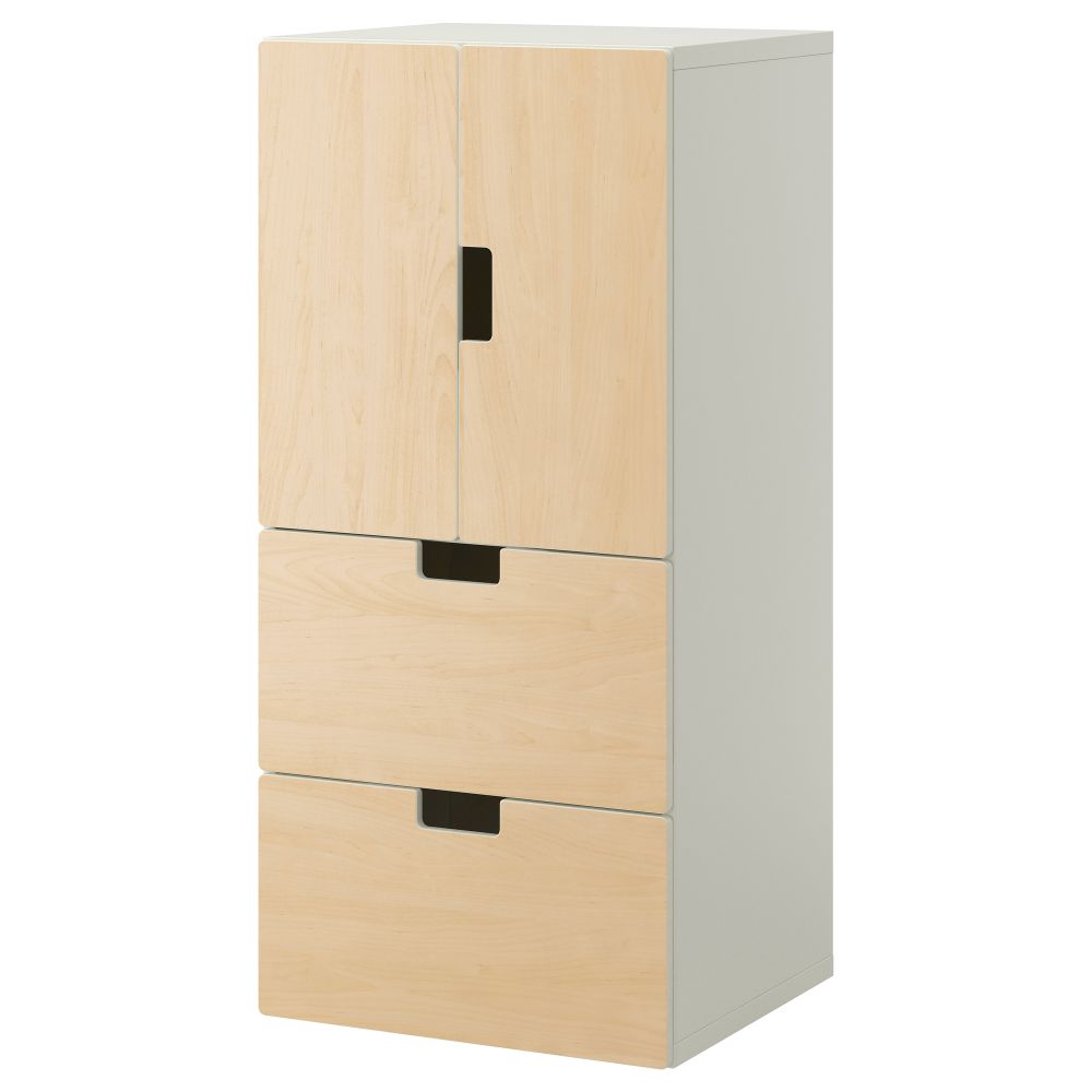 Комбинация для хранения с дверцами, ящиками СТУВА, белый, береза (60x50x128 см) - фото 1