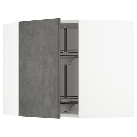 Угловой навесной шкаф с вращающейся секцией, белый/кальхюттан под темно-серый бетон 68x60 см IKEA METOD МЕТОД 894.413.40