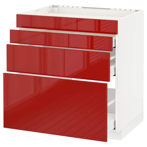 Напольный шкаф для духовки, 4фасада, 3 ящика МЕТОД / МАКСИМЕРА, белый, Рингульт красный - схема-чертеж с размерами
