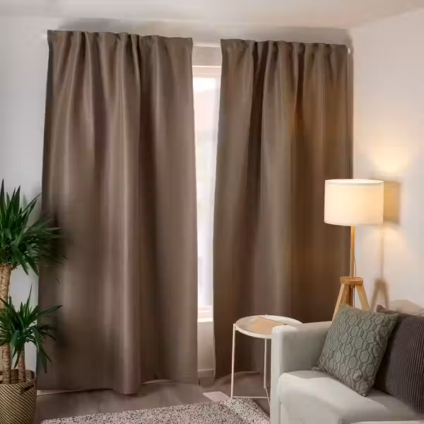 VILBORG Затемняющие гардины, 2 шт. - темный серо-бежевый/с лентой 145x300 см - фото 2