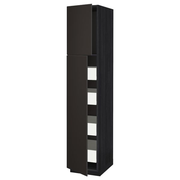 Высокий шкаф/2дверцы/4ящика, черный/Кунгсбакка антрацит 40x60x200 см IKEA МЕТОД / ФОРВАРА 693.559.65 - фото 1