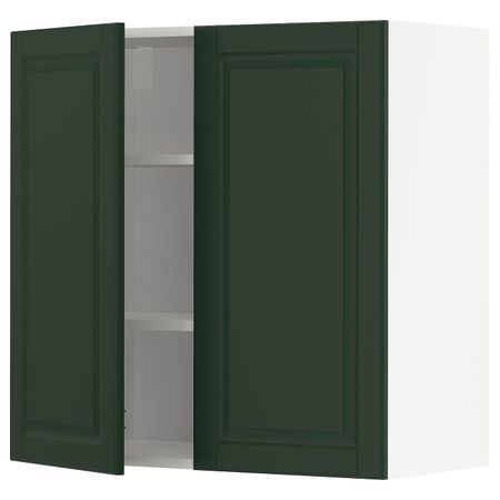 Навесной шкаф с полками/2дверцы, белый/Будбин темно-зеленый 80x80 см IKEA METOD МЕТОД 494.468.77