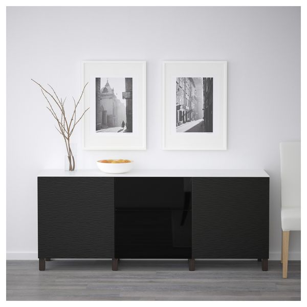 Комбинация для хранения с дверцами, ящиками БЕСТО, Лаксвикен черный, Сельсвикен глянцевый/черный (180x42x74 см) - схема-чертеж с размерами