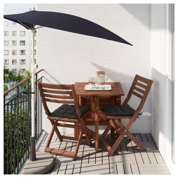 Стол + 2 складных стула для сада ЭПЛАРО, коричневая морилка, Холло черный - фото 2