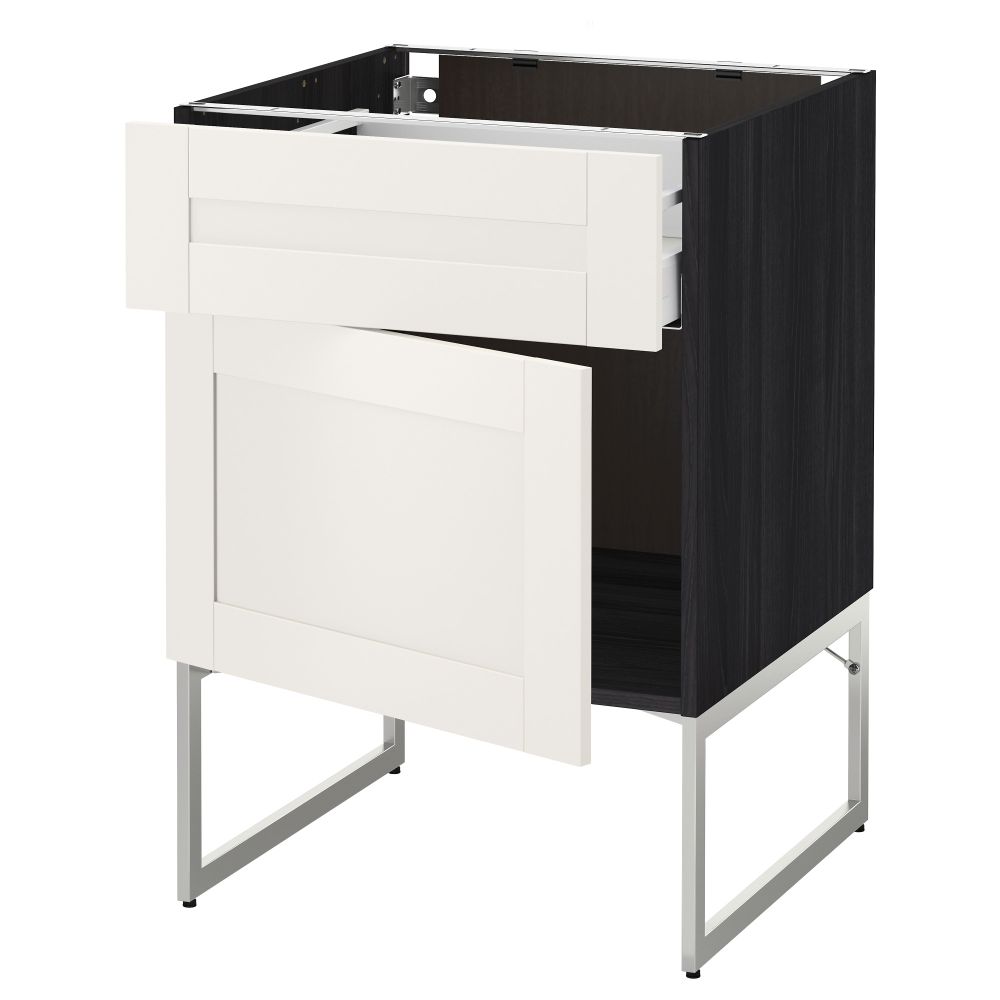 Напольный шкаф с ящиком, дверью МЕТОД / МАКСИМЕРА, черный, Сэведаль белый - схема-чертеж с размерами