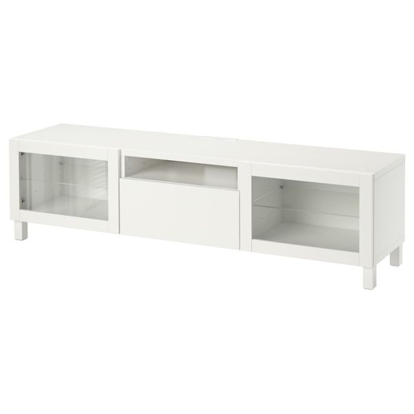 Тумба под ТВ, Лаппвикен, Синдвик белый прозрачное стекло, 180x40x48 см IKEA БЕСТО 292.504.18 - фото 1