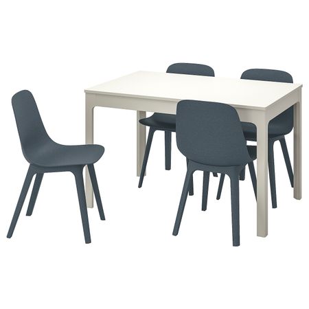 Стол и 4 стула, белый, синий 120/180 см IKEA EKEDALEN ЭКЕДАЛЕН / ODGER ОДГЕР 192.213.46