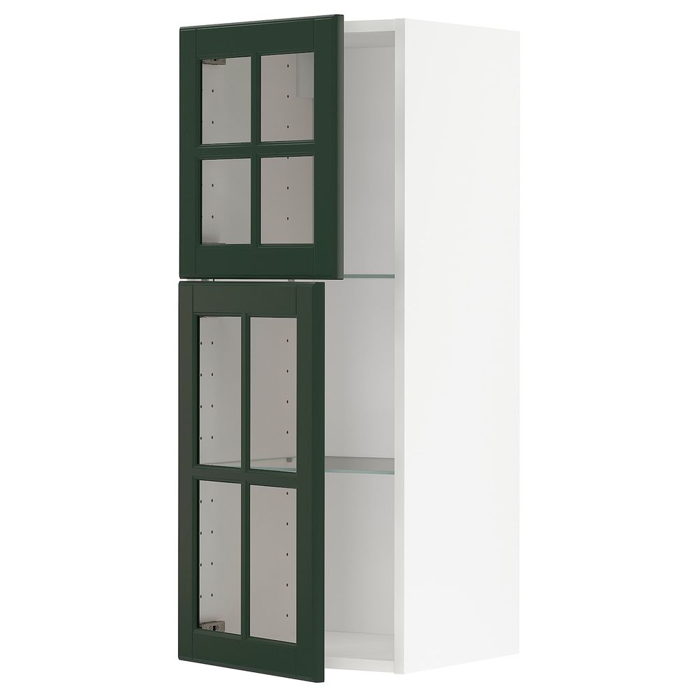 Навесной шкаф с полками, 2 стекло дв, белый/Будбин темно-зеленый 40x100 см IKEA METOD МЕТОД 693.122.83 - фото 1