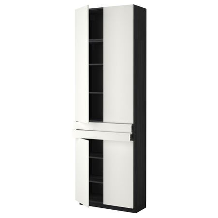 Высокий шкаф + полки, 2 ящика, 4 дверцы МЕТОД / ФОРВАРА, черный, Хэггеби белый (80x37x240 см)