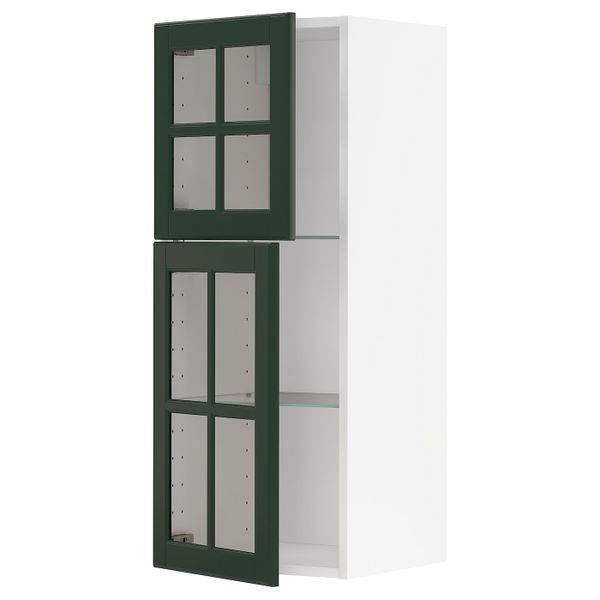 Навесной шкаф/полки/2стеклян двери, белый/Будбин темно-зеленый 40x100 см IKEA METOD МЕТОД 294.460.48 - фото 1