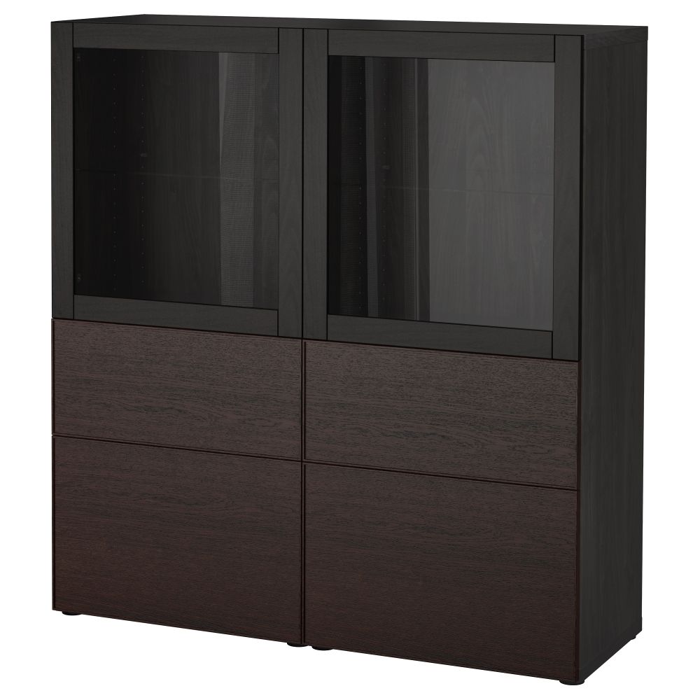 Комбинация для хранения со стеклянными дверцами БЕСТО, черно-коричневый, Инвикен черно-коричневый прозрачное стекло (120x40x128 - фото 1