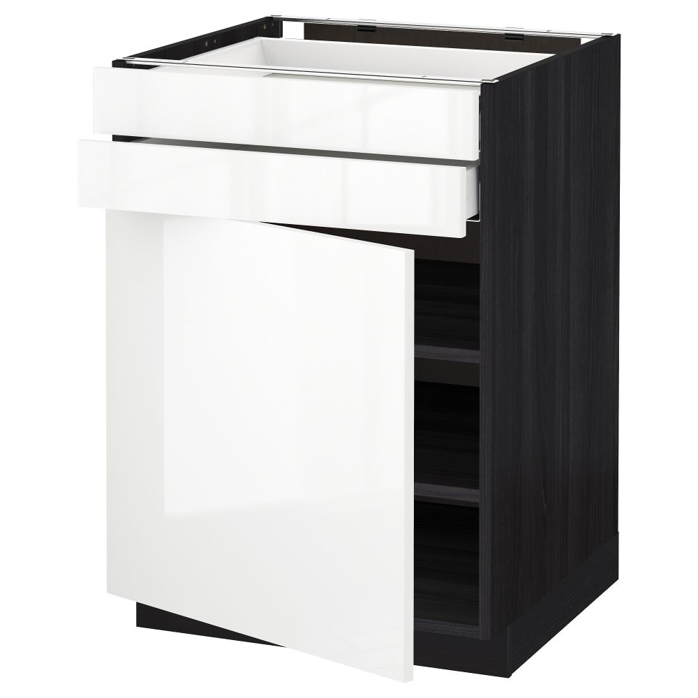 Напольный шкаф с дверцей, 2 ящиками МЕТОД / МАКСИМЕРА, черный, Рингульт белый - схема-чертеж с размерами