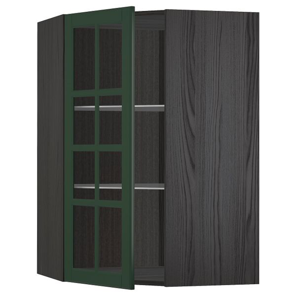 Угловой навесной шкаф с полками, стекляными дв, черный/Будбин темно-зеленый 68x100 см IKEA МЕТОД 893.132.91 - схема-чертеж с размерами