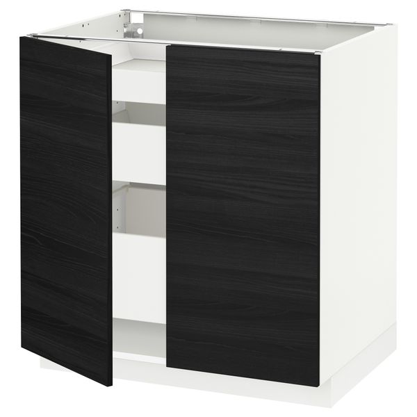 Напольный шкаф с 2 дверцами, 3 ящиками МЕТОД / МАКСИМЕРА, белый, Тингсрид черный (80x60 см) - схема-чертеж с размерами