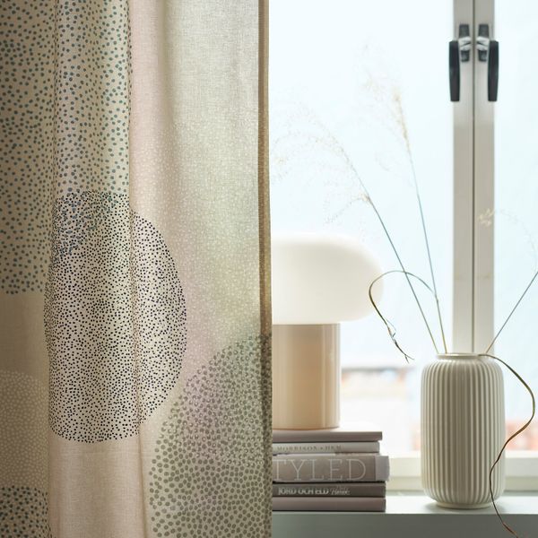 Гардины, 2 шт., бежевый/зеленый/орнамент «точки» 145x300 см IKEA SANDÄNGSFLY САНДЭНГСФЛИ 305.129.66 - фото 4