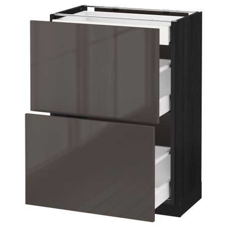 Напольный шкаф, 2 фасада, 3 ящика МЕТОД / МАКСИМЕРА, черный, Рингульт серый