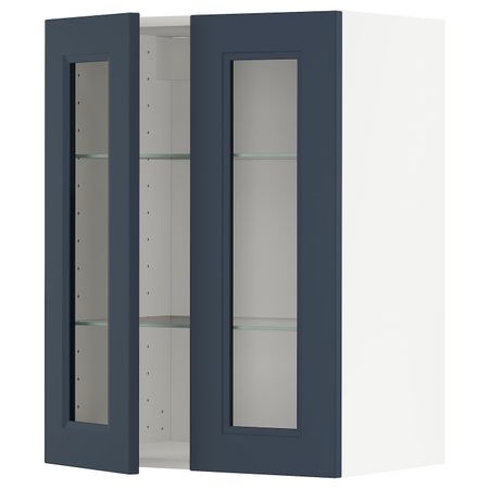 Навесной шкаф/полки/2стеклян двери, белый Акстад/матовая поверхность синий 60x80 см IKEA METOD МЕТОД 894.019.71