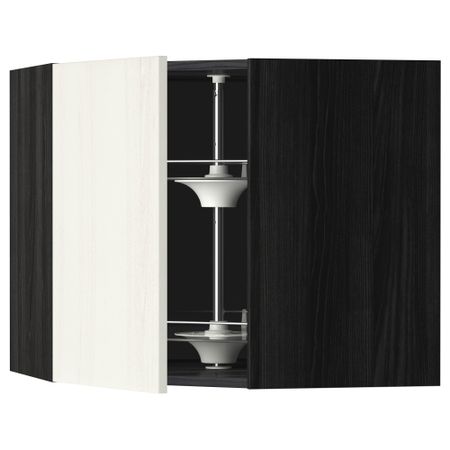 Угловой навесной шкаф с вращающейся секцией МЕТОД, черный, Росдаль белый