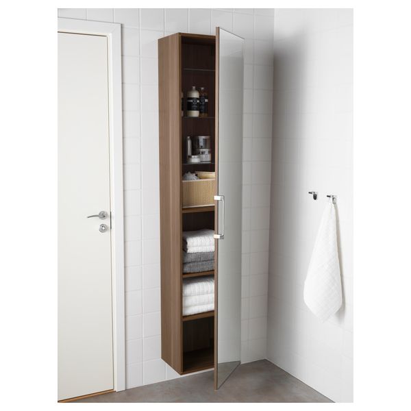 Высокий шкаф с зеркальной дверцей ГОДМОРГОН, под грецкий орех грецкий орех (40x30x192 см) - фото 2