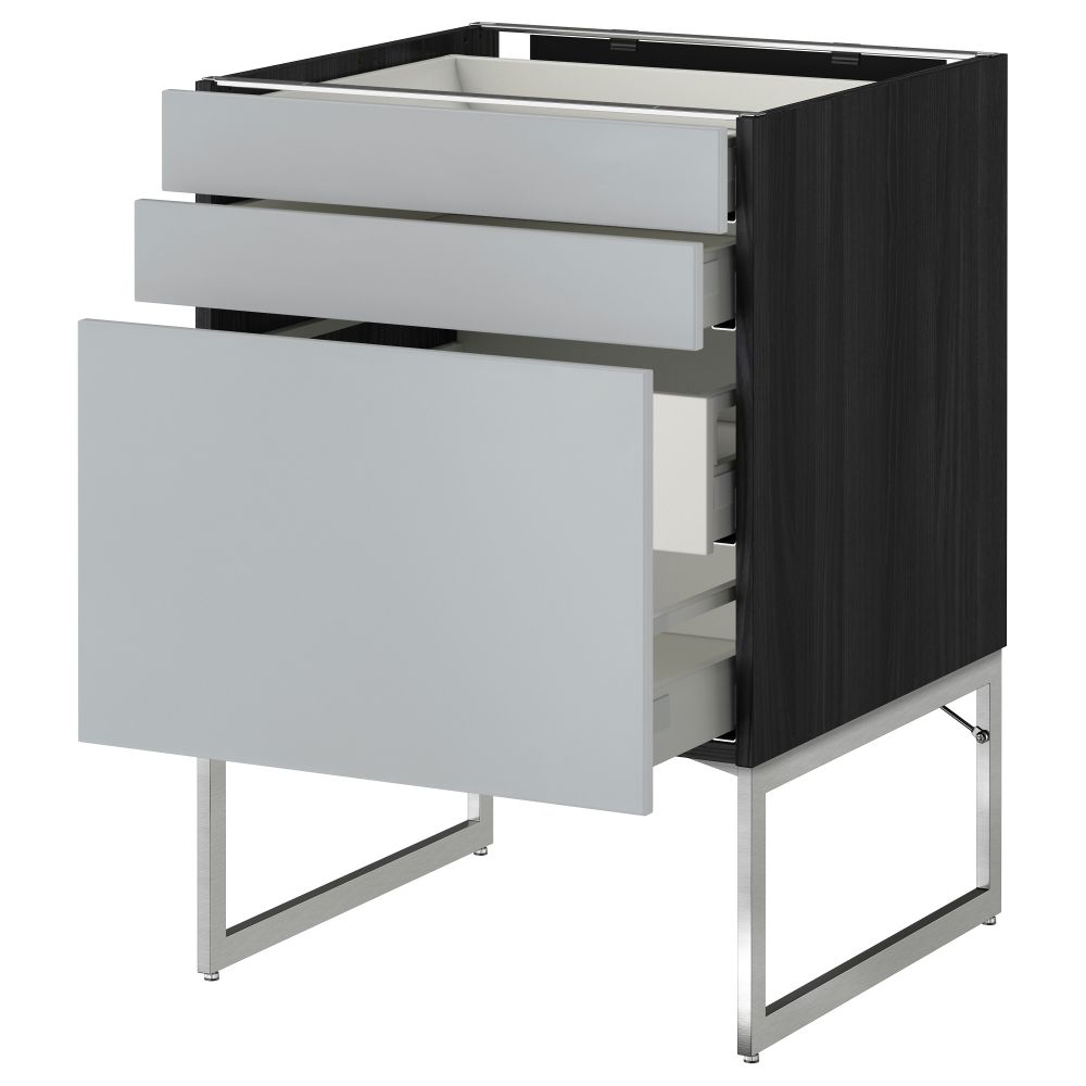 Напольный шкаф 3 фронтальных панели, 2 нижних, 2 средних ящика МЕТОД / МАКСИМЕРА, черный, Веддинге серый - схема-чертеж с размерами
