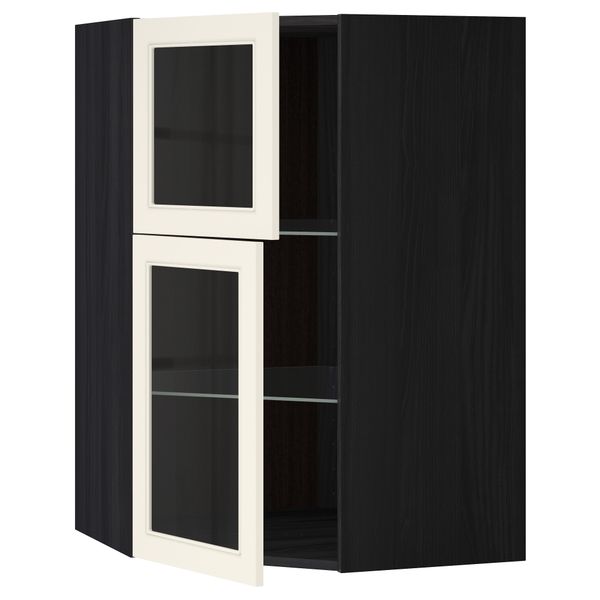 Угловой навесной шкаф + полки, 2 стеклянные дверцы МЕТОД, черный, Хитарп белый с оттенком (68x100 см) - схема-чертеж с размерами