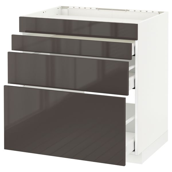 Напольный шкаф для духовки, 4фасада, 3 ящика МЕТОД / МАКСИМЕРА, белый, Рингульт серый - схема-чертеж с размерами