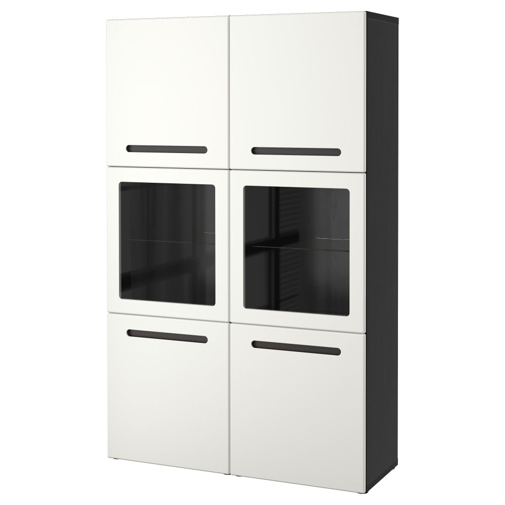 Комбинация для хранения со стеклянными дверцами БЕСТО, черно-коричневый, Марвикен белый прозрачное стекло (120x40x192 см) - фото 1