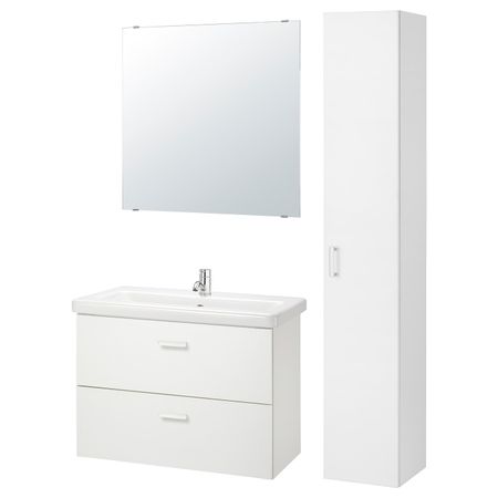 Комплект мебели для ванной,8 предм., белый/ПИЛКОН смеситель 84x43x65 см IKEA FISKÅN ФИСКОН / TVÄLLEN ТВЭЛЛЕН 094.373.75