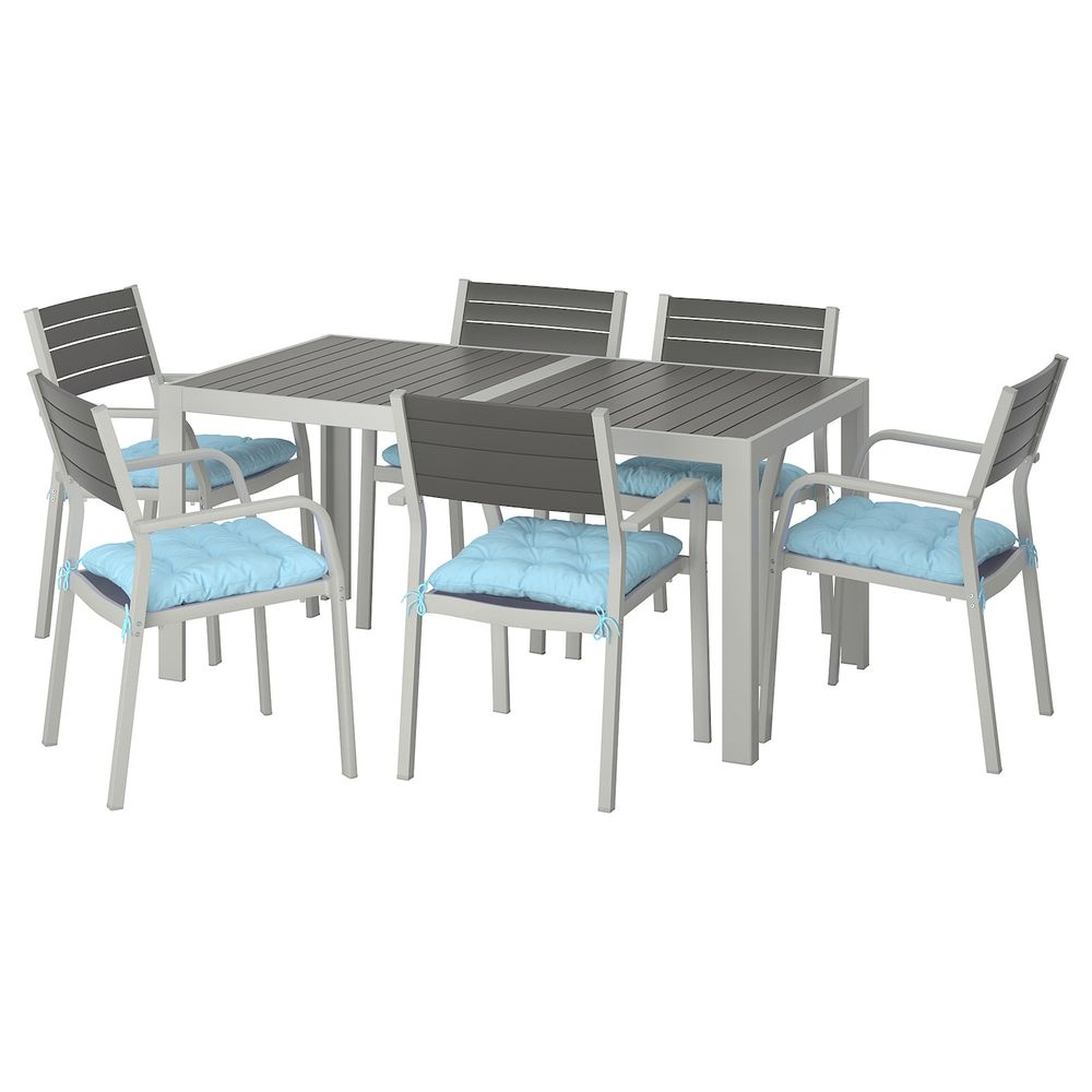 Стол + 6 кресел,д/сада, темно-серый/Куддарна голубой 156x90 см IKEA SJÄLLAND ШЭЛЛАНД 092.916.41 - фото 1