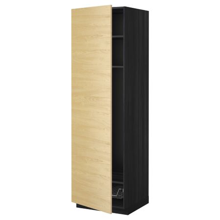 Высокий шкаф с полками, проволочной корзиной МЕТОД, черный, Тингсрид береза