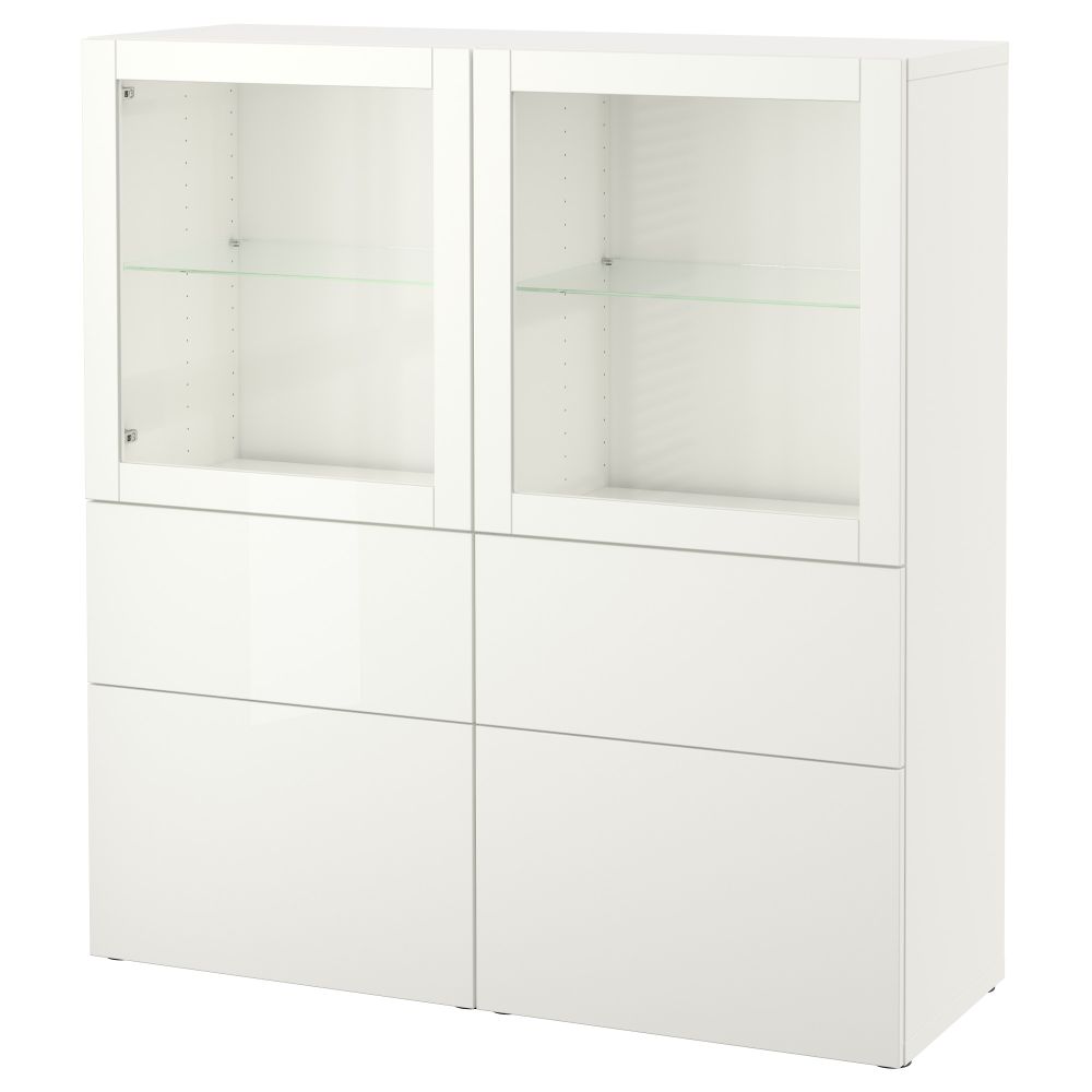 Комбинация для хранения + стеклянная дверцами, 120x40x128 см, Lappviken, Sindvik белый прозрачное стекло IKEA BESTÅ БЕСТО - фото 1