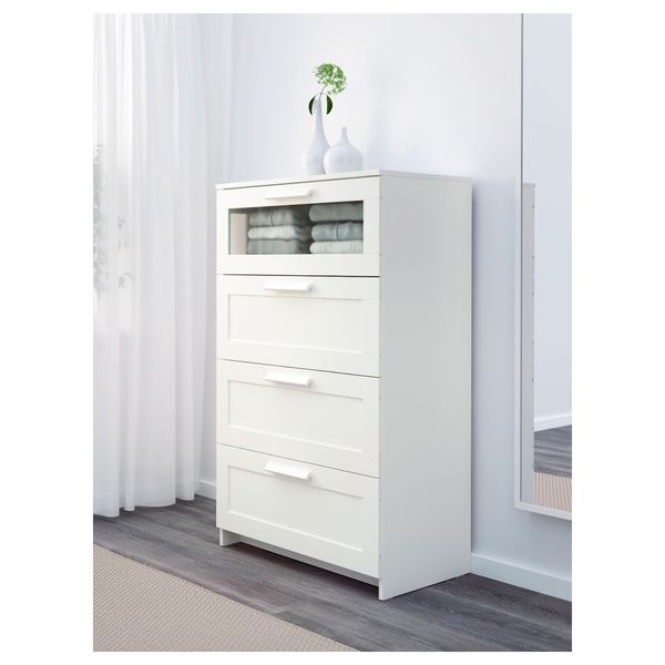 Комод с 4 ящиками БРИМНЭС, белый, матовое стекло (78x124 см) - фото 2