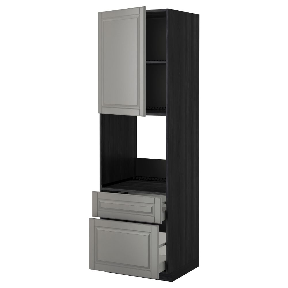 Высокий шкаф для духовки + дверь, 2 ящика МЕТОД / МАКСИМЕРА, черный, Будбин серый - фото 1
