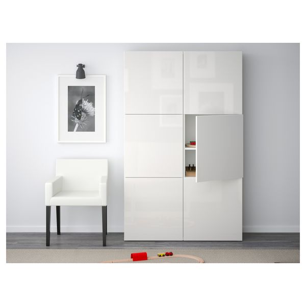 Комбинация для хранения с дверцами БЕСТО, белый, Сельсвикен глянцевый/белый (120x40x192 см) - фото 2