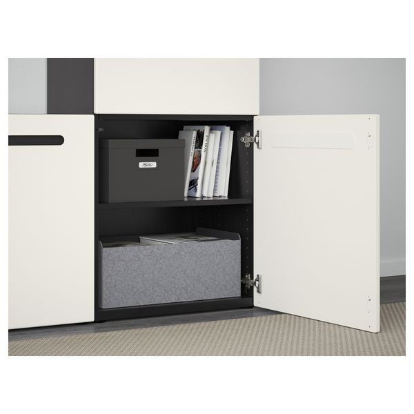 Шкаф для ТВ, комбинированный, стекляные дверцы БЕСТО, черно-коричневый, Марвикен белый прозрачное стекло (300x40x192 см) - фото 3