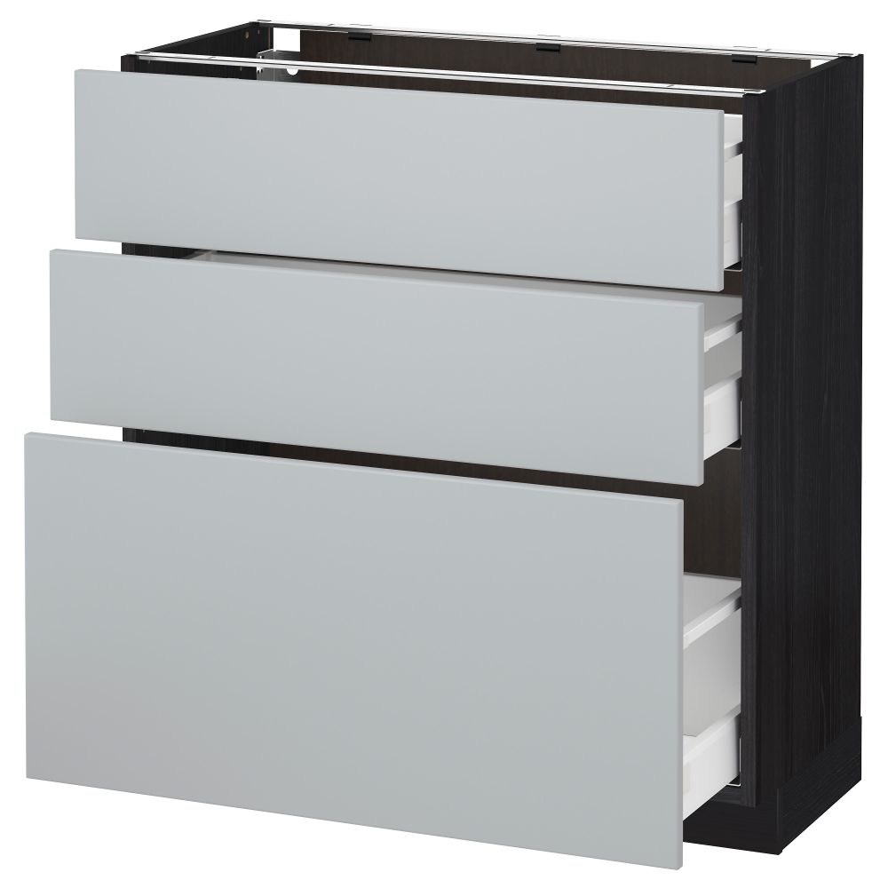 Напольный шкаф с 3 ящиками МЕТОД / МАКСИМЕРА, черный, Веддинге серый - схема-чертеж с размерами