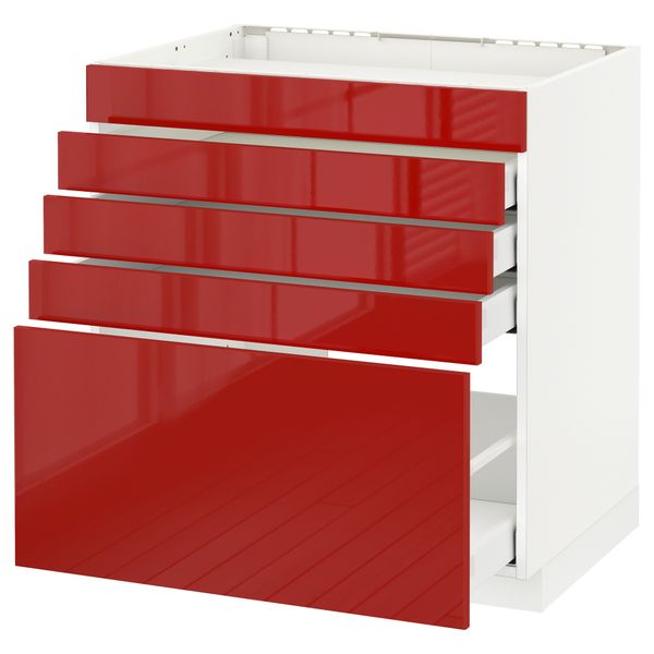 Напольный шкаф для варочной панели, 5 фасадов, 4 ящиков МЕТОД / МАКСИМЕРА, белый, Рингульт красный - схема-чертеж с размерами