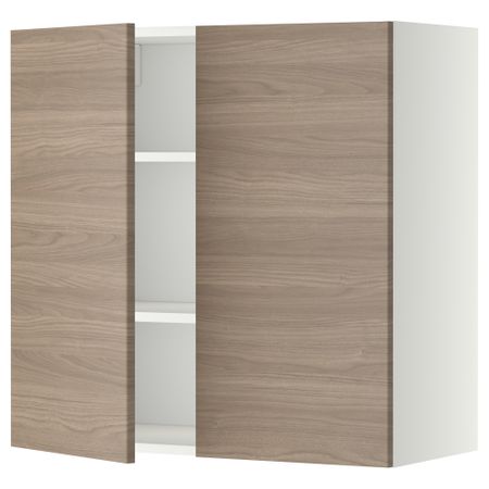 Навесной шкаф с полками, 2 дверцы МЕТОД, белый, Брокхульт светло-серый