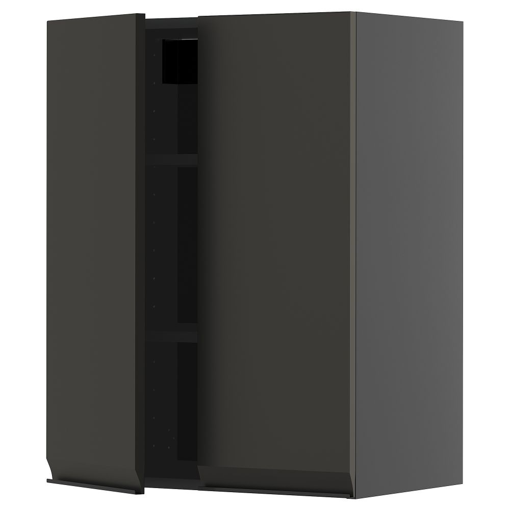 Навесной шкаф с полками, 2 дверцы, черно-серый, Upplöv матовый антрацит, 60x80 см IKEA METOD МЕТОД 095.897.26 - фото 1