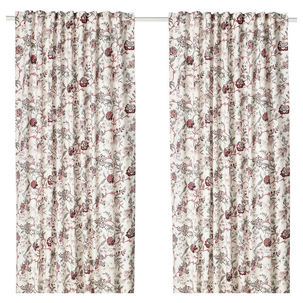 Затемняющие гардины, 1 пара, белый, розовый 145x300 см IKEA СПРЭНГОРТ 704.013.77 - фото 1