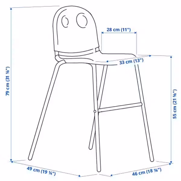 VILDGÅS Детский стул - белый/белый - схема-чертеж с размерами