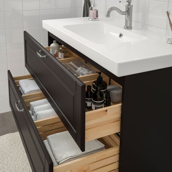 Шкаф для раковины с 2 ящ, Кашён темно-серый, ХАМНШЕР смеситель 103x49x64 см IKEA ГОДМОРГОН / ОДЕНСВИК 393.237.68 - схема-чертеж с размерами