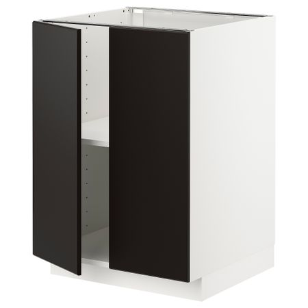 Напольный шкаф с полками, 2 дверцами, 60x60 см, белый, Kungsbacka антрацит IKEA METOD МЕТОД 194.654.62