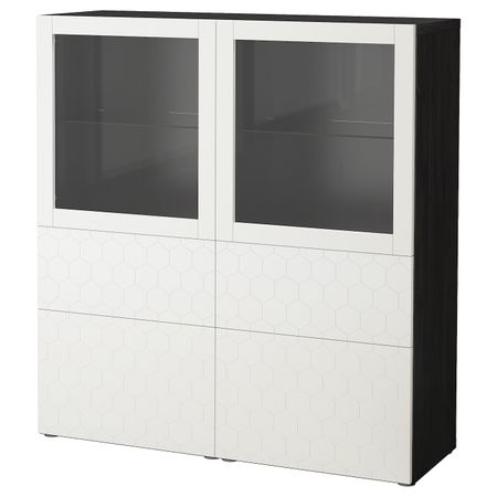 Комбинация для хранения + стеклянная дверц, черно-коричневый/вассвикен белый прозрачное стекло 120x40x128 см IKEA БЕСТО