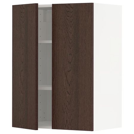 METOD Навесной шкаф с полками/2дверцы - белый/Sinarp коричневый 60x80 см