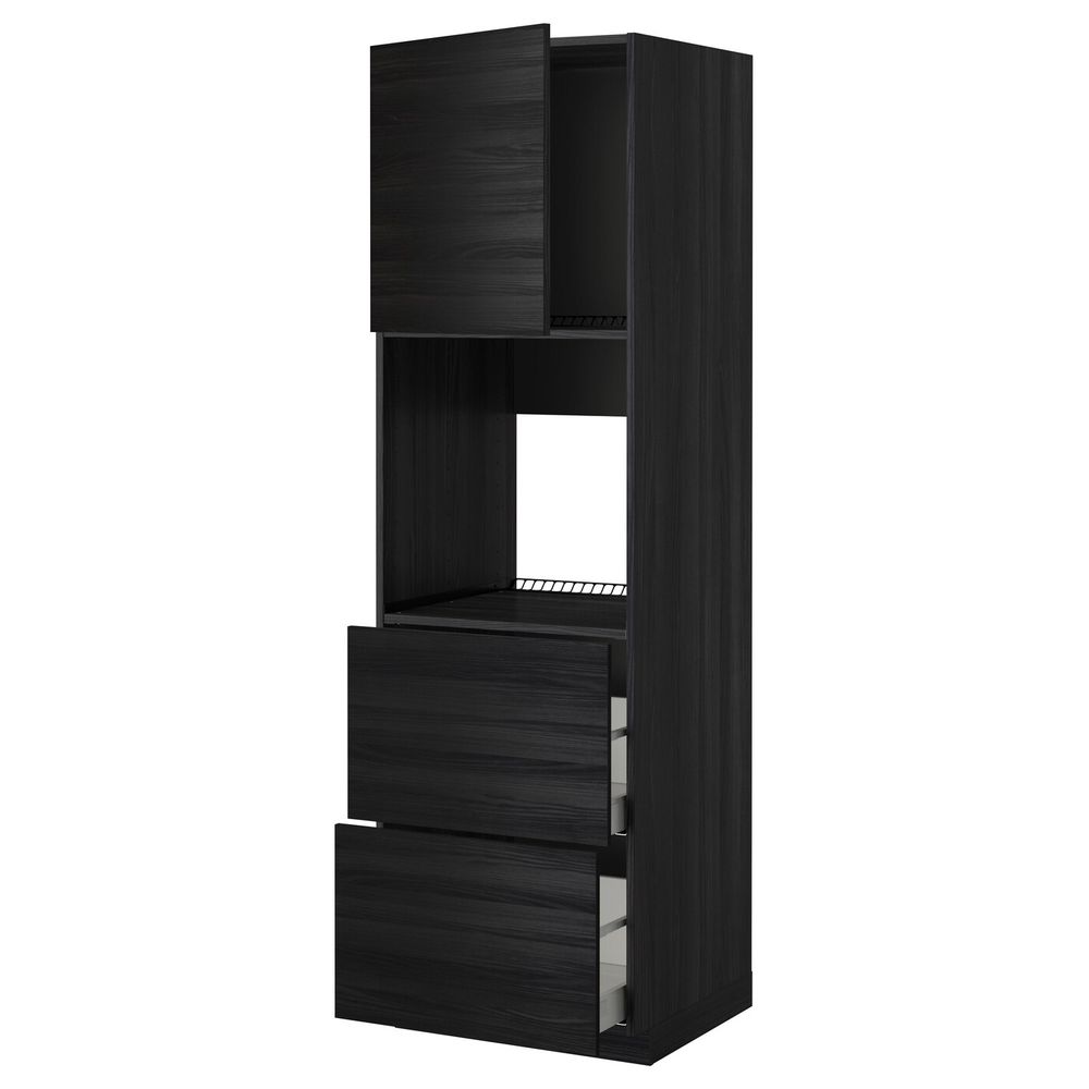 Высокий шкаф для духовки + дверца, 2 форнтальных, 2 высоких ящ, черный, Тингсрид черный 60x60x200 см IKEA МЕТОД / МАКСИМЕРА - фото 1
